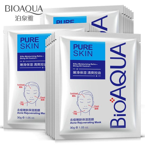 Bioaqua - Kit 10 máscaras faciais hidratantes anti-acne - Boutique da Beleza