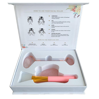 Lindo Kit Rolo Facial , Gua Sha e Pincel - Gift Box - Promoção de Lançamento! - Boutique da Beleza