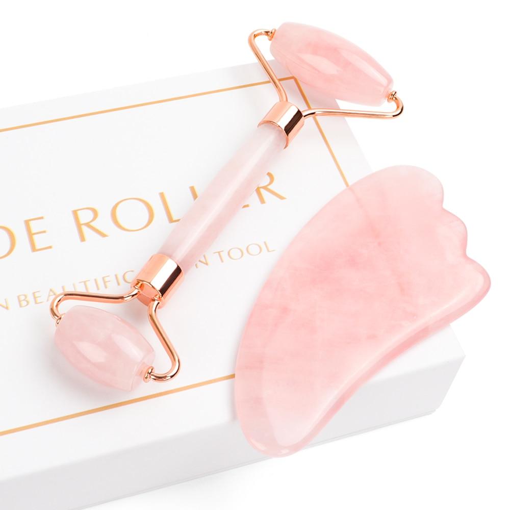 Rolo Facial e Gua Sha Quartzo Rosa e Jade - Boutique da Beleza